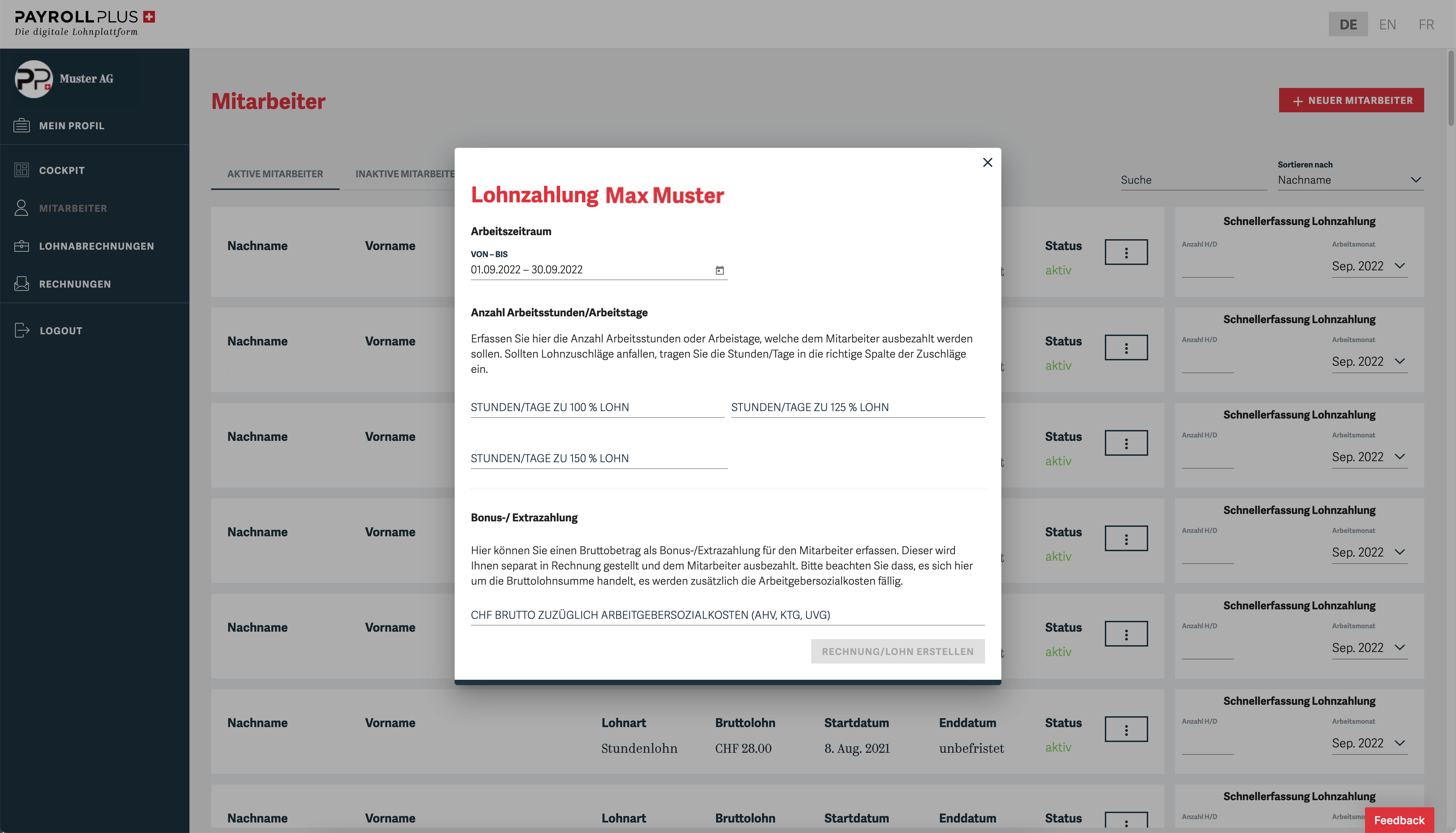 Payrollplus - Alles rund um den Lohn erledigt. Die digitale Lohnplattform für Freelancer, Firmen, Start-ups und Privathaushalt Auch genervt von allen Arbeiten rund um den Lohn? PayrollPlus - mit einem Klick werden Sie alle Arbeiten rund um den Lohn los!